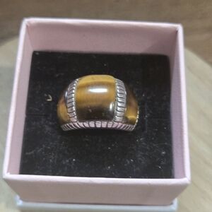 Tiger's Eye Stone Dome Ring in Silver Tone